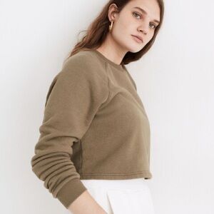 madewell MWL Airyterry Crop Sweatshirt in Hthr Olive Tree